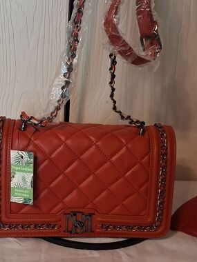 Badgley Mischka 3pc Set Quilted Vegan Leather Shoulder Bag in Red
